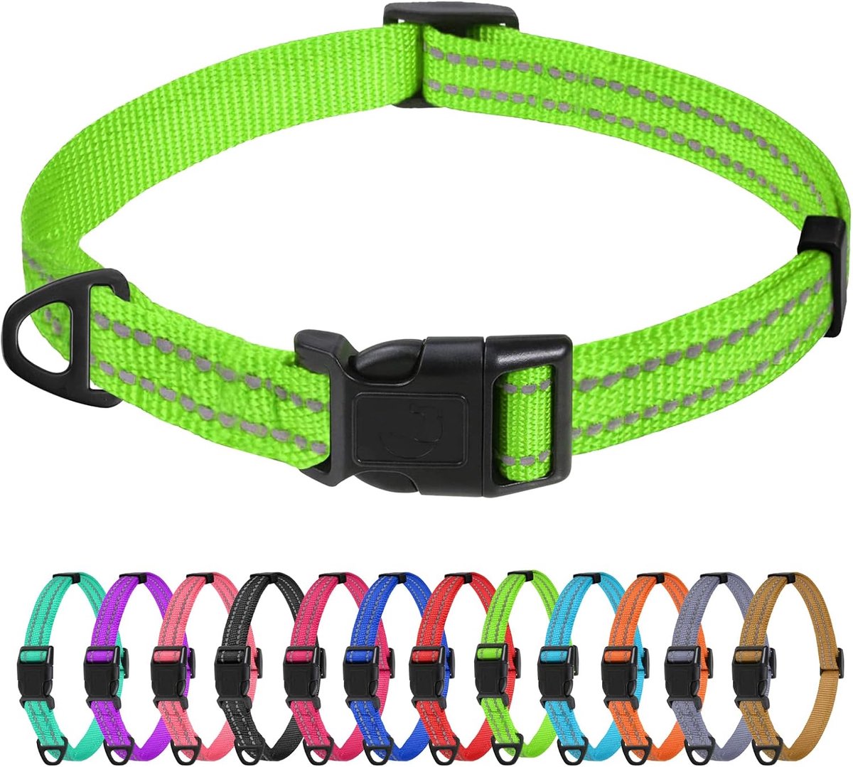 Reflecterende nylon hondenhalsbanden, verstelbare klassieke halsband met snelsluiting gesp voor extra kleine honden, groen, 1,5 cm breedte
