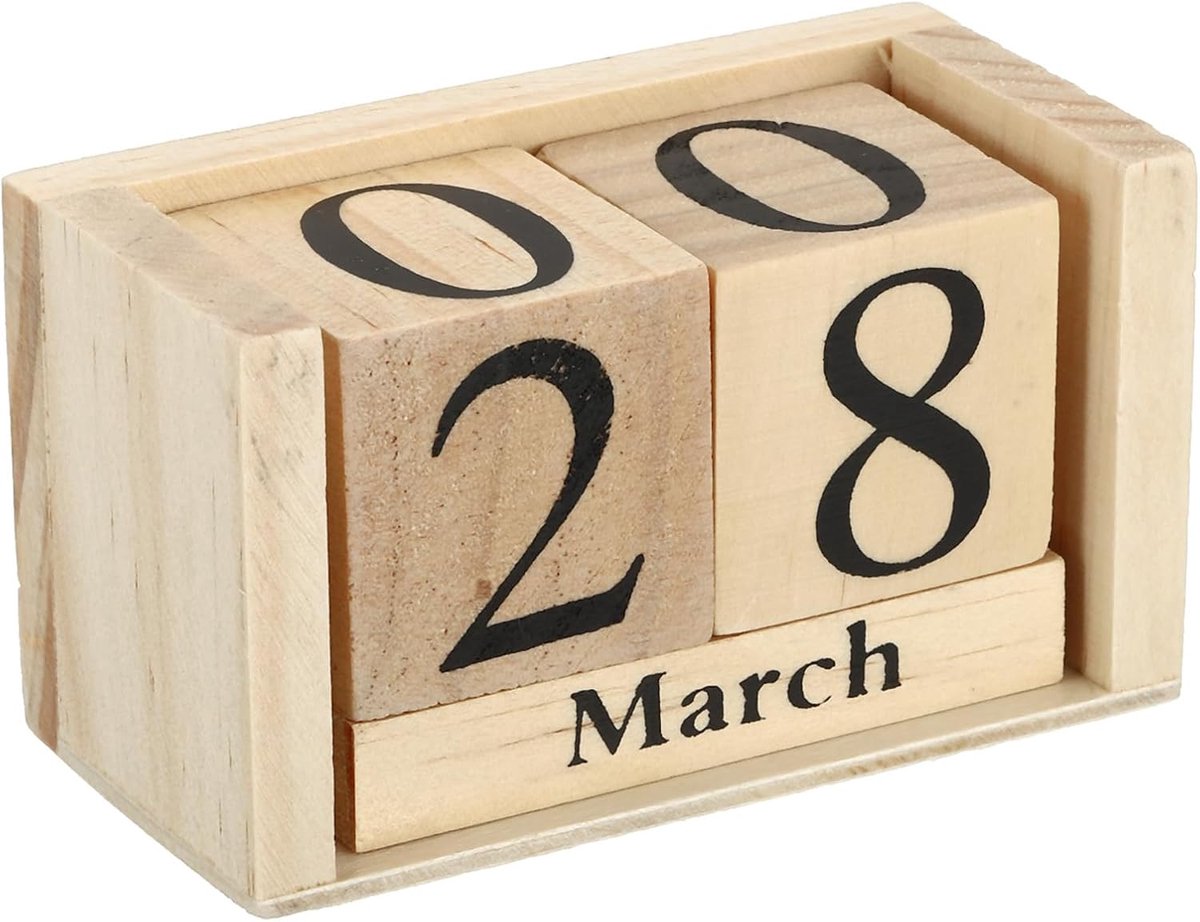 Vintage houten blok perpetual kalender herbruikbaar hout maand datum weergave blokken voor bureau kantoor huis decoratie stijl 4 bruin