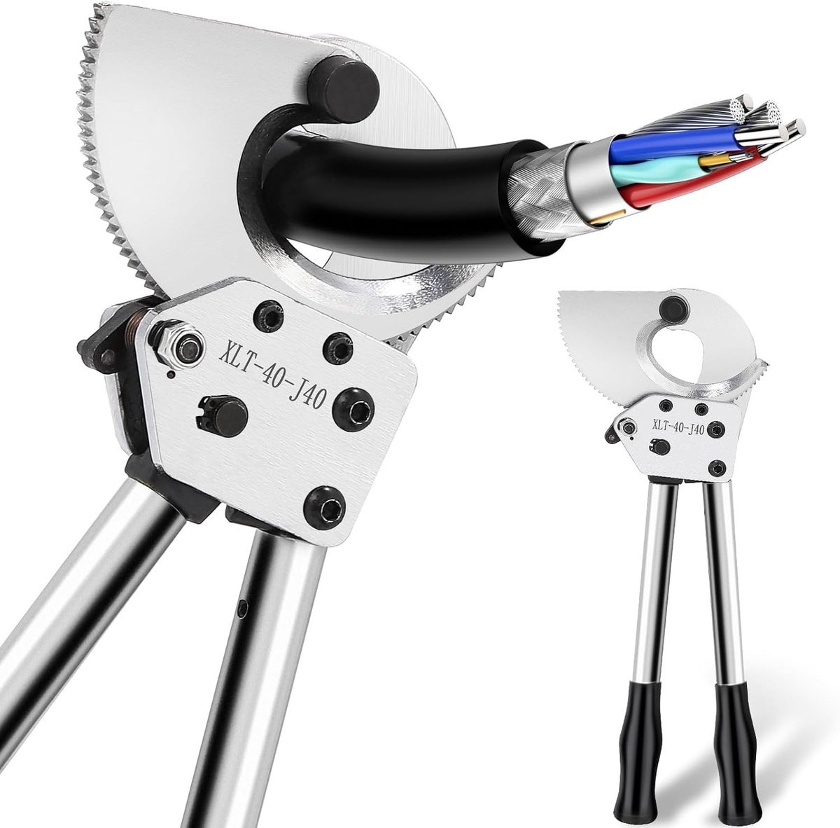 Robuuste ratelkabelsnijder, snijdt tot 300 mm² en 1000 paar communicatiekabels, duurzaam, efficiënt, eenvoudig te bedienen | Heavy Duty Wire Cutter snijdt 1000 paar communicatiekabels voor elektriciens duurzaam efficiënt eenvoudig gebruik (J40)