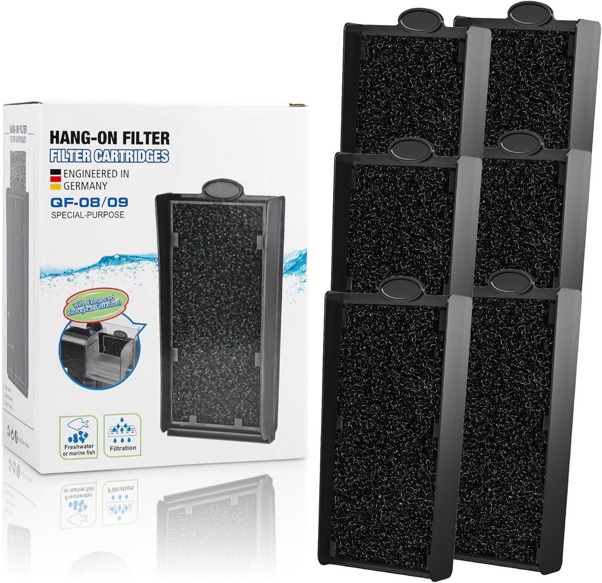 Speed polyester-actieve kool filterinzet, polyester voor fijne vuildeeltjes, actieve kool voor verkleuring/geuren, voor aquarium buitenfilter, 6-pack