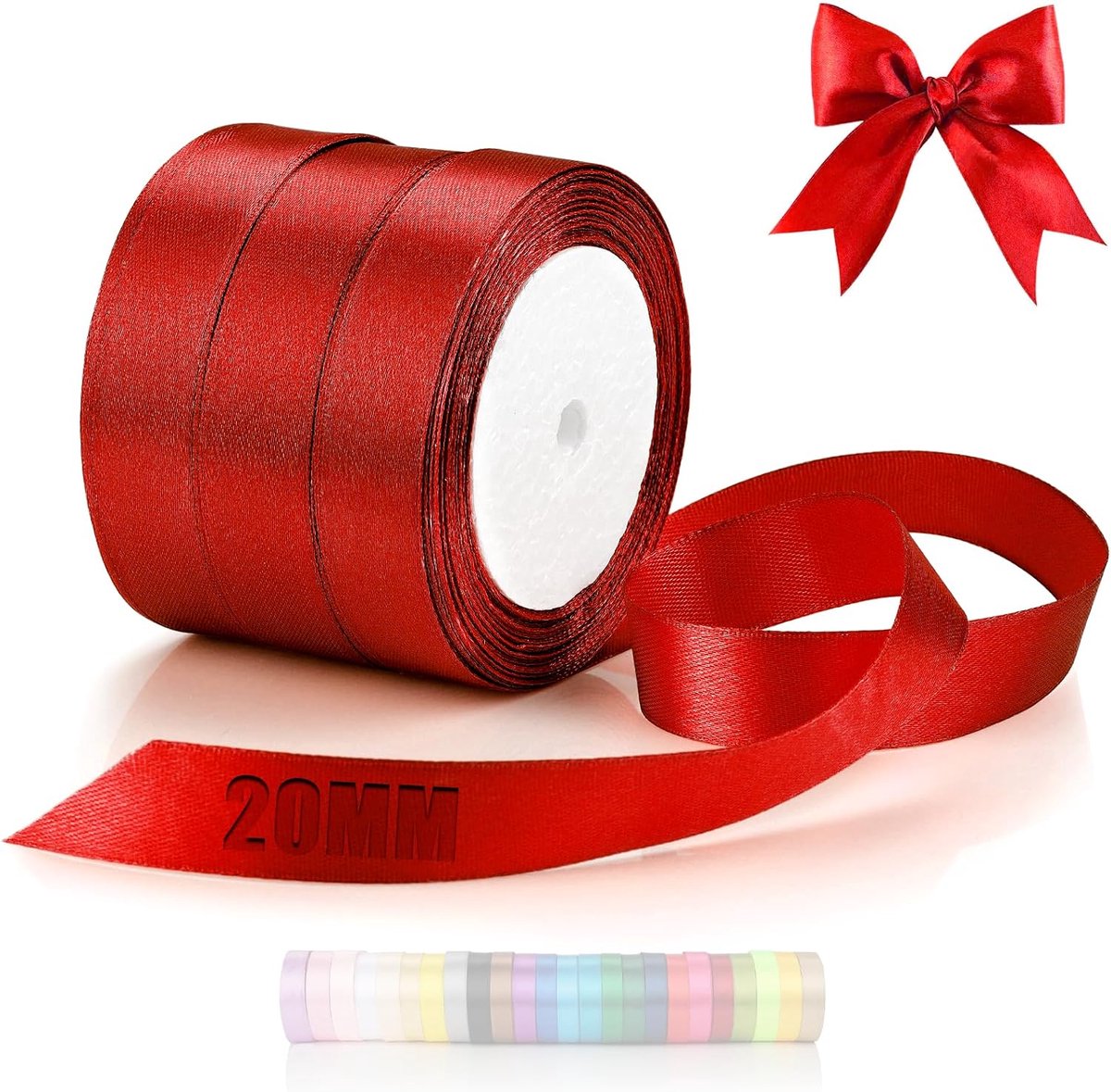 66m Strikband Rood Satijnen lint Deco Cadeaulint Breed 20mm Cadeaulinten Rood Ribbon Band Bruiloft Stof Cadeau Band voor Doop Verjaardag Valentijnsdag Kersttafeldecoratie