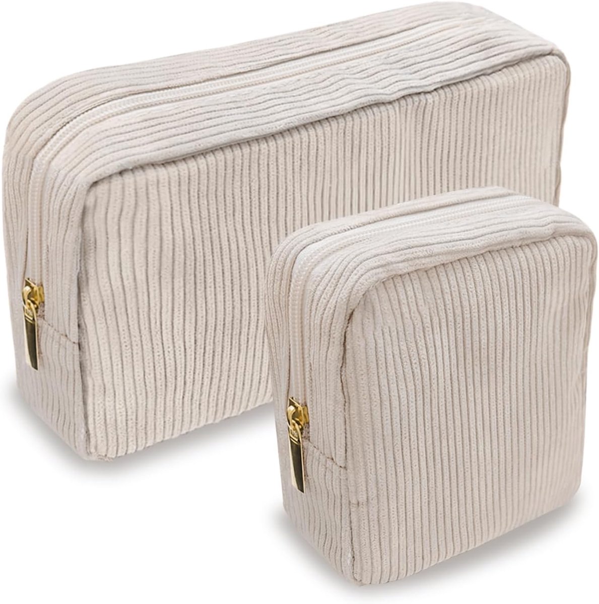 2pcs Kleine cosmetica tas van corduroy Make-uptas voor dames Draagbare make-uptas Reistas voor dames Reiscosmetica tas Organizer Beauty bag voor vrouwen Meisjes-Beige