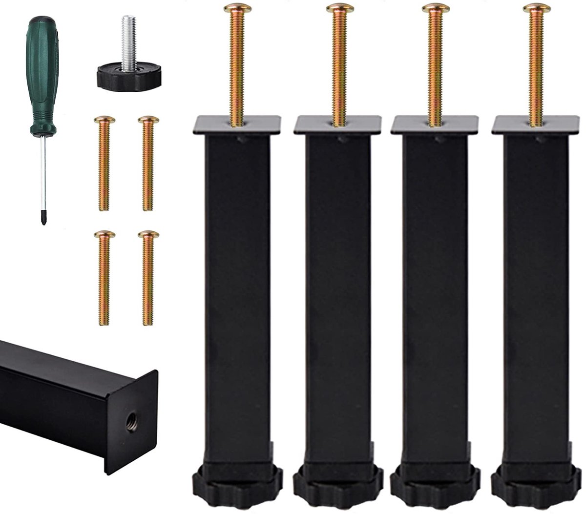 Dailygoods- Meubelpoten Verstelbaar - Meubelverhoger - Metalen Ondersteuning - Set van 4 - Hoogte 20/22 cm - Hoogwaardig Koudgewalst Staal - Meubelsteunen
