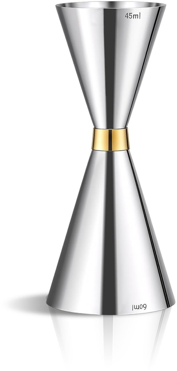 Dailygoods- Cocktail Jigger Dubbele Kop - Roestvrij Staal - 30ml/60ml - Maatbeker - Meting Markeringen - Duurzaam Ontwerp - 12,5 cm Hoog