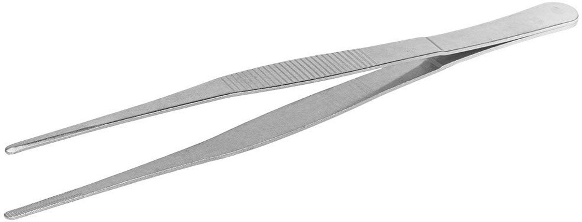Pincet van roestvrij staal, 20 cm lang, met interne tanden en geribbeld greepvlak