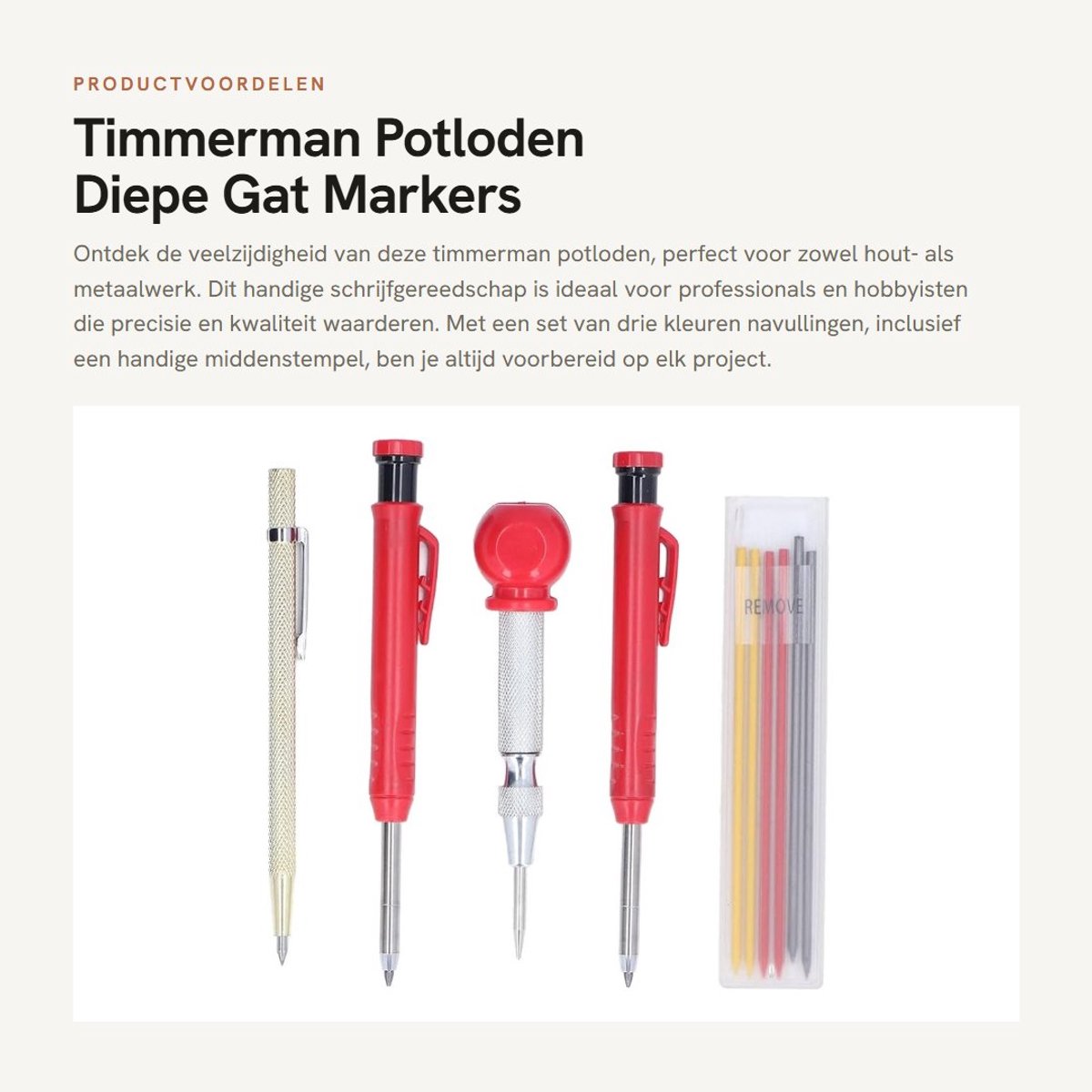 Dailygoods- Center Punch Diepe Gat Markeringsset - Schrijfpen - Navullingen - Hout/Metaal - 3 Kleur Potlood - ABS/Wolfraamcarbide - Markeerpotlood