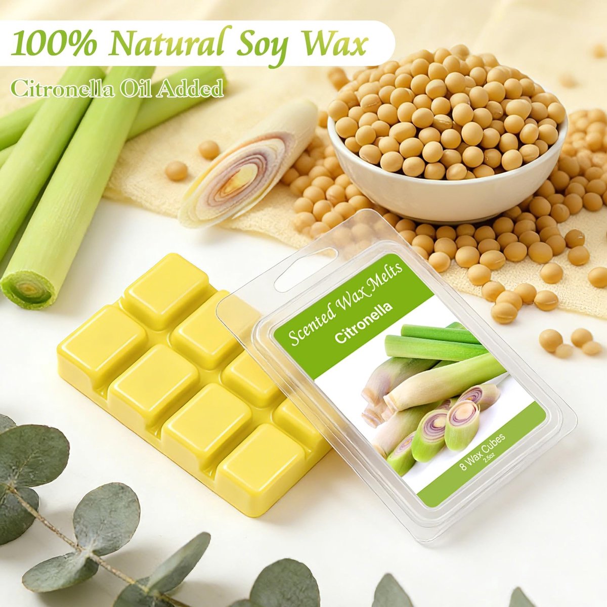 Dailygoods- Geurwas Citronella - Waxmelts - Geurblokjes - 6 Stuks - Sojawas - Etherische Citroengrasolie - Aangename Geur
