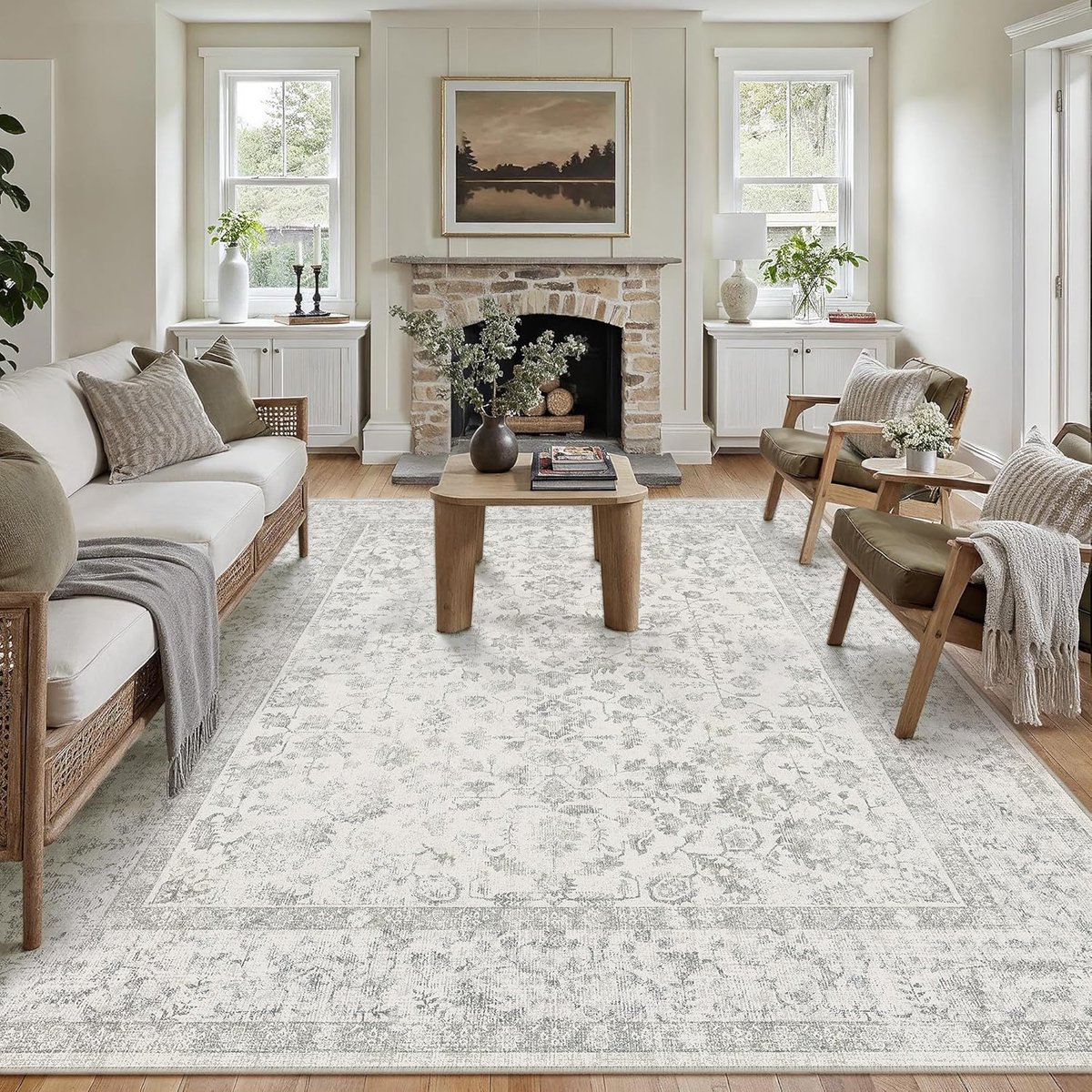 Vloerkleden Woonkamer 200x300 cm Grote Vintage Wasbare Antislip Vloerkleden Retro Bloemen Lichtgewicht Tapijt voor Slaapkamer Eetkamer Hal Lounge Kantoor Binnen Huisdecoratie