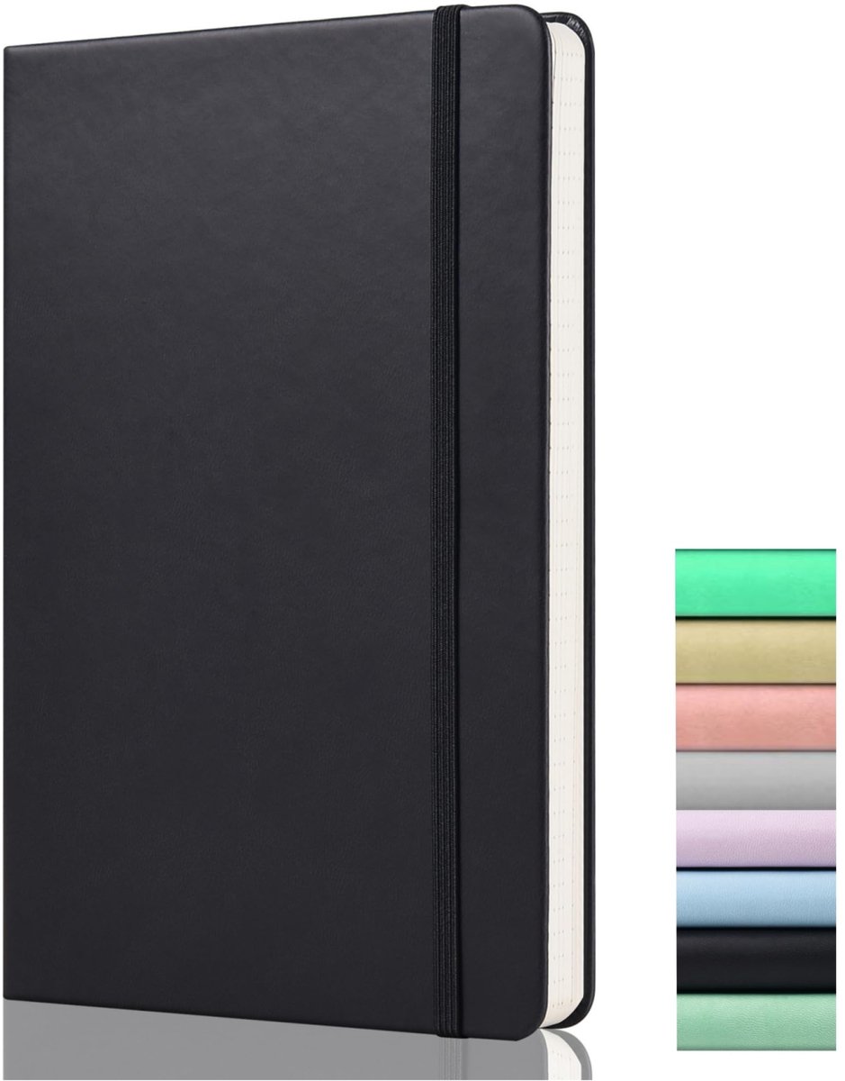 notitieboek A5 - blanco notitieboek, effen - 120 g/m² dik papier, 180 pagina's, ongeregeld notitieboek met achterzak, elastische banden, 2 markeringen, premium hardcover gewoon