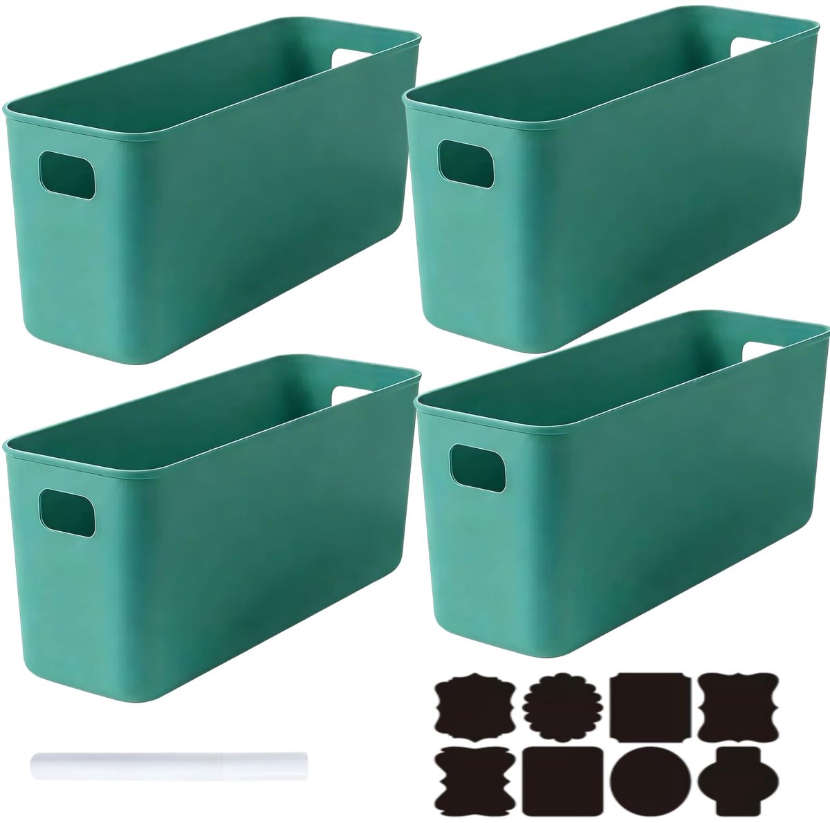 Set van 4 Opbergdozen, Kunststof Opbergboxen voor Planken, Keuken en Badkamer (Groen, 37 * 13 * 15cm)