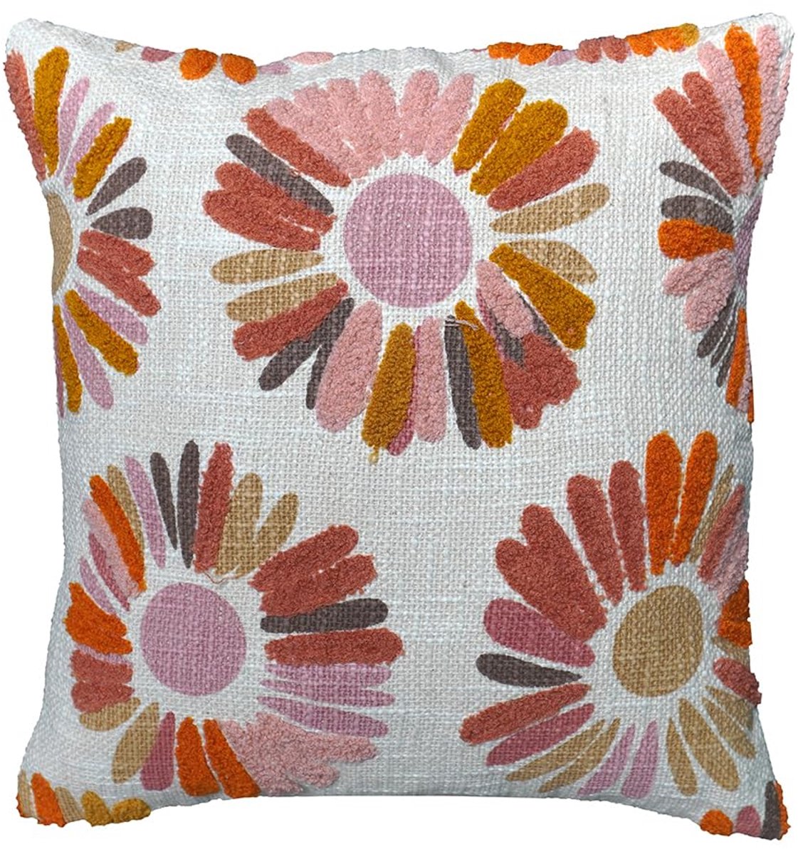 Kussenhoes | Kussenhoesjes | Sierkussen | Decorative Cushion Cover for Sofa | Throw Pillowcase | Aardetinten Bloem Kussen | 45x45 cm | Katoen | Crème | Met Rits