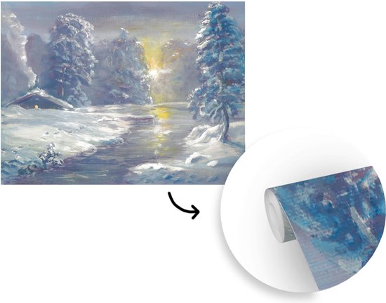 Papier peint photo peint vinyle - Une illustration d'une forêt d'hiver largeur 275 cm x hauteur 220 cm - Tirage photo sur papier peint (disponible en 7 tailles)