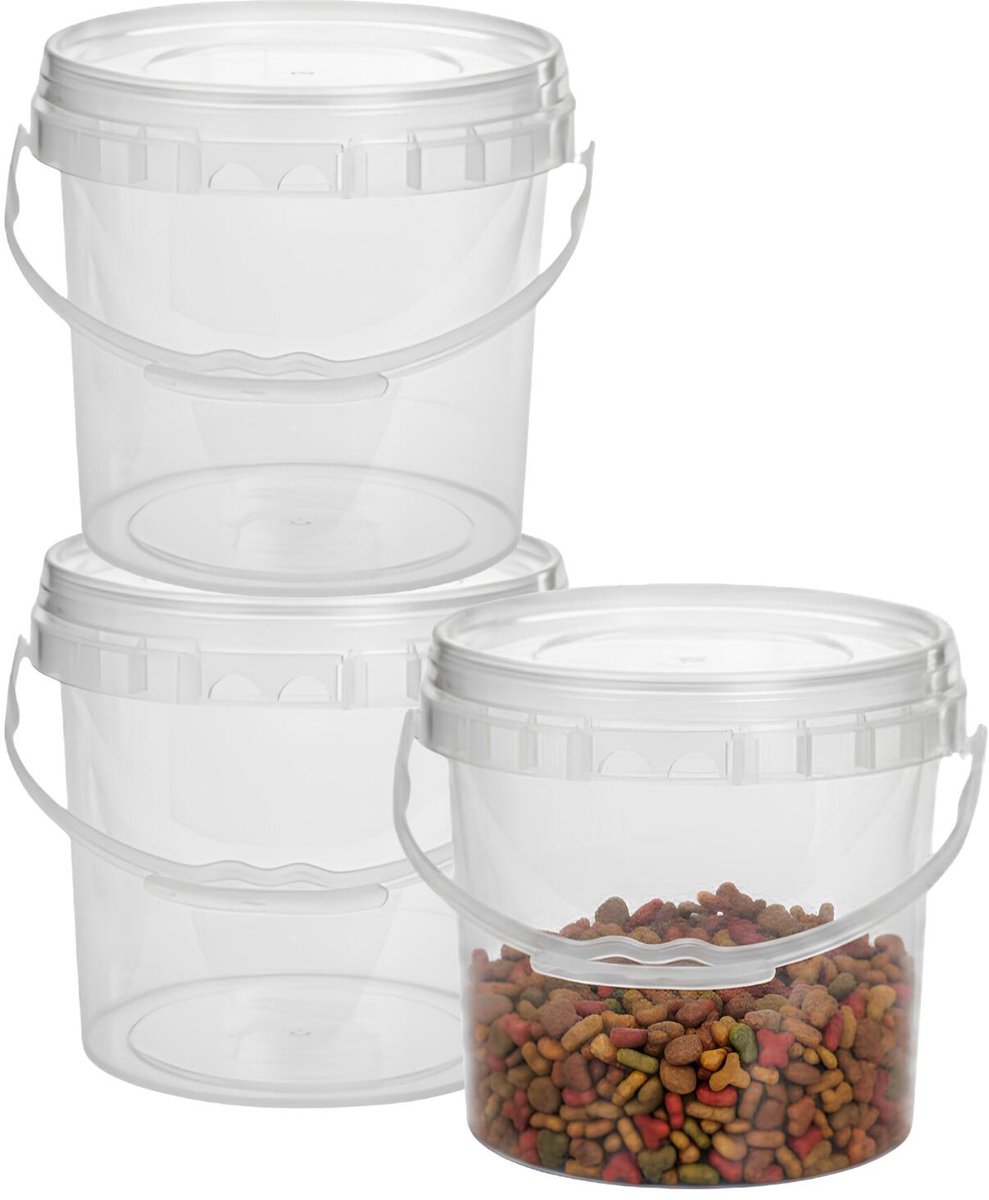 CM Opslag emmer/box met deksel en handvat - 3x - transparant - 2.1 liter - voedsel - dierenvoer - korrels - lege containers - wecken
