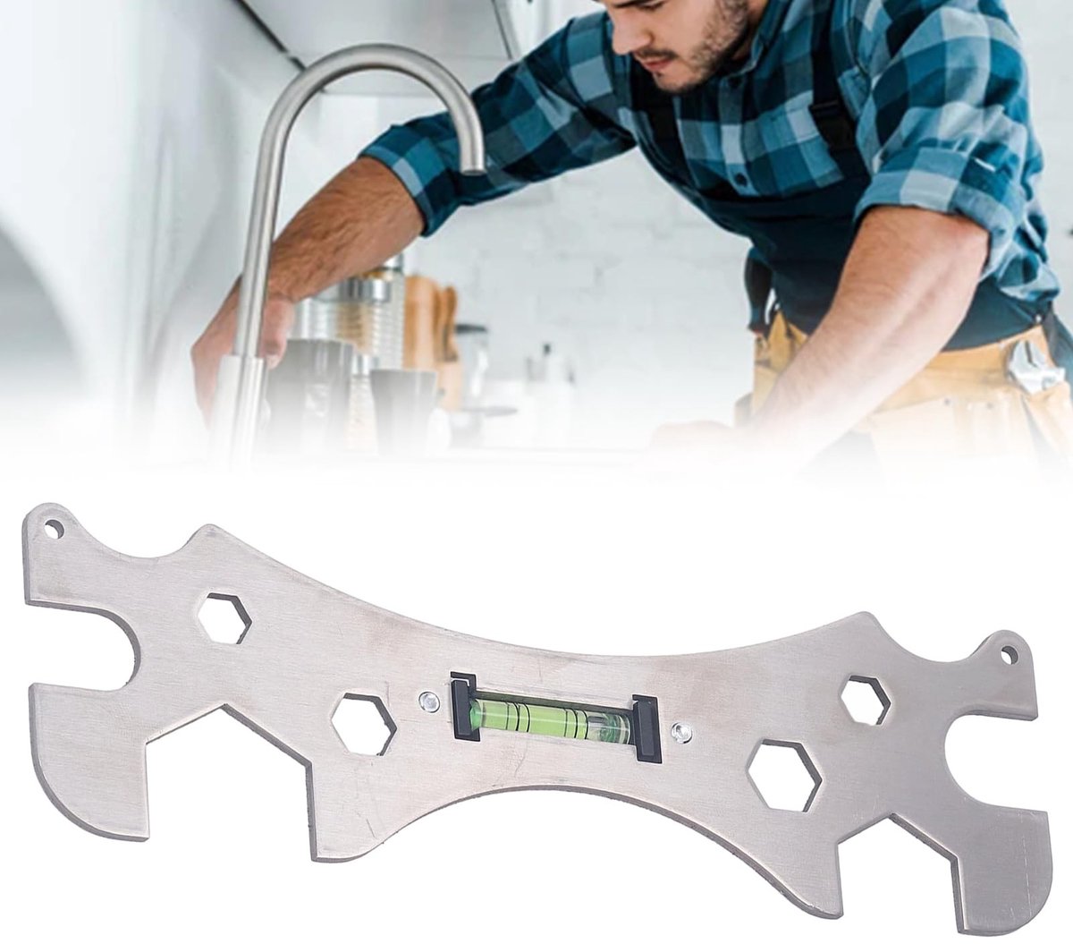 Dailygoods- Douchesleutel Multifunctioneel - Roestvrij Staal - Installatie/Demontage - Ergonomisch Ontwerp - Zelfnivellerende Meter - Schroefopeningen 8-29 mm - Installatiesleutel
