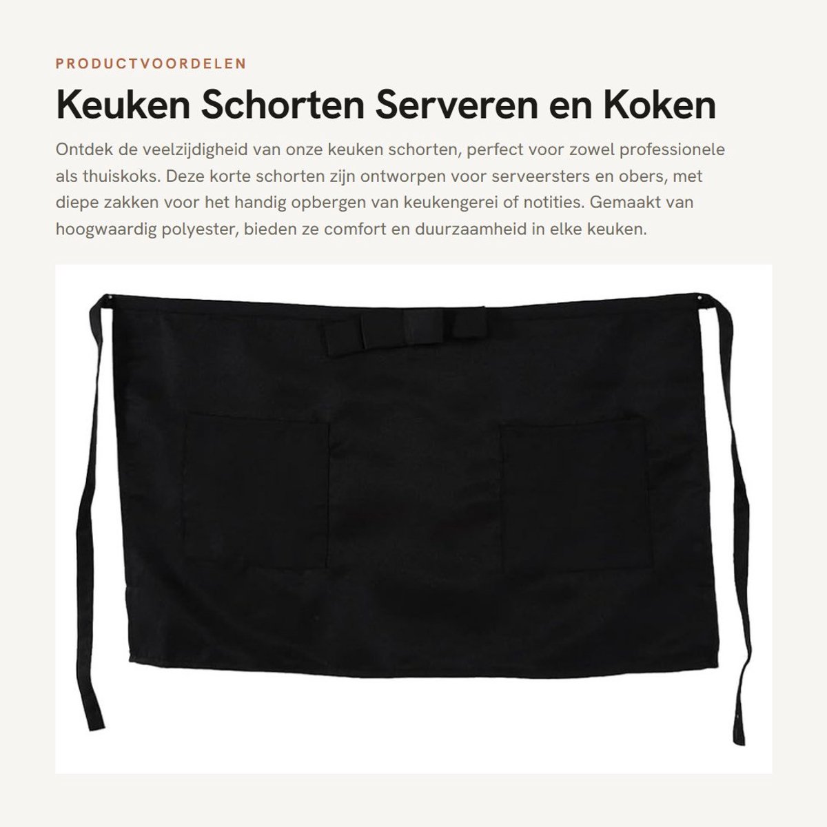 Dailygoods- Schort Korte Taille Schort - Server Schort - Diepe Zakken - Polyester - 57,5 x 37,5 cm - 100% Nieuw - Keukenschort