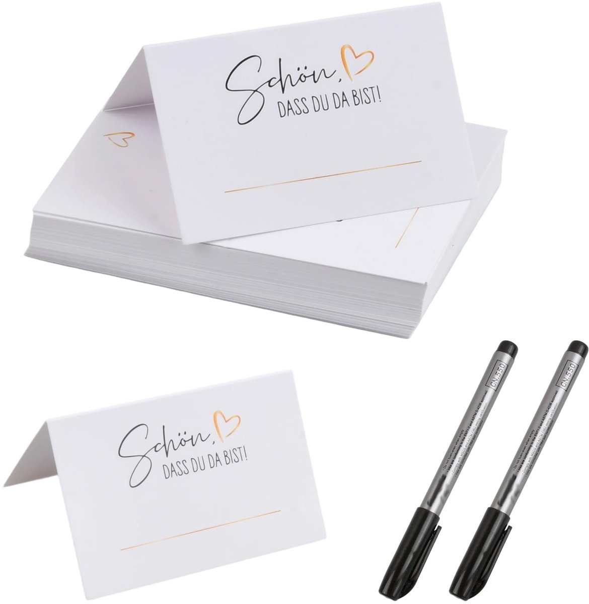 Dailygoods - Verpakking met 50 plaatskaarten, het is mooi dat je hier bent, tafelkaarten 85 x 55 mm met 2 pennen, visitekaartjes voor tafeldecoraties om zelf te beschrijven, naambordjes voor bruiloft