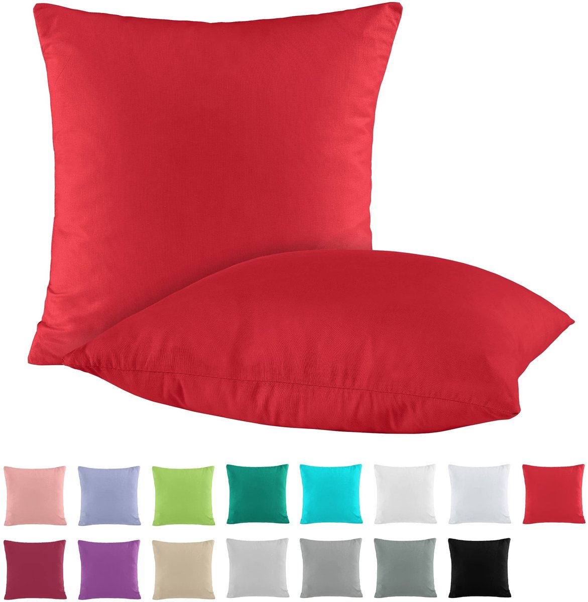 Dailygoods- Kussensloop 50x50 cm - Katoenen Kussenslopen - Set van 2 - Rood - 100% Katoen - Renforcé Kussenhoezen - Kussenhoes