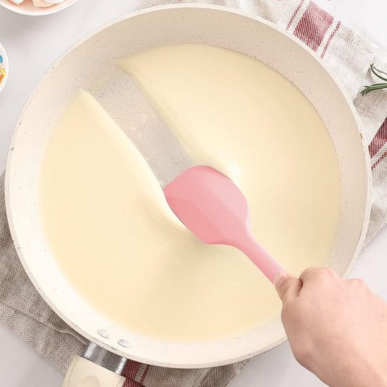 Spatel, anti-aanbaklaag, siliconen kooklepel, spatel, keuken, hittebestendige deegschraper, keukenhulp, keukenhulpje voor koken, bakken en roeren (roze) — afbeelding 4