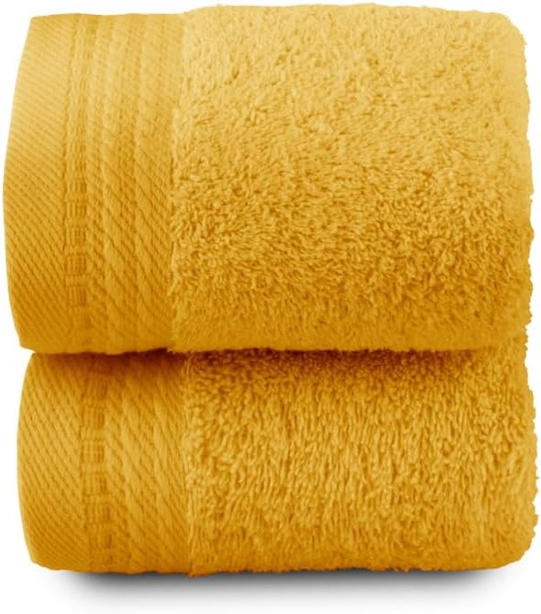 Towel Premium - grote badhanddoeken - 2 gezichts- of bidendoekjes, 30 x 50 cm, 100% katoen, 600 g, goud
