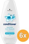 Schwarzkopf conditioner anti-klit fles met blauwe bloemen en 6x logo.