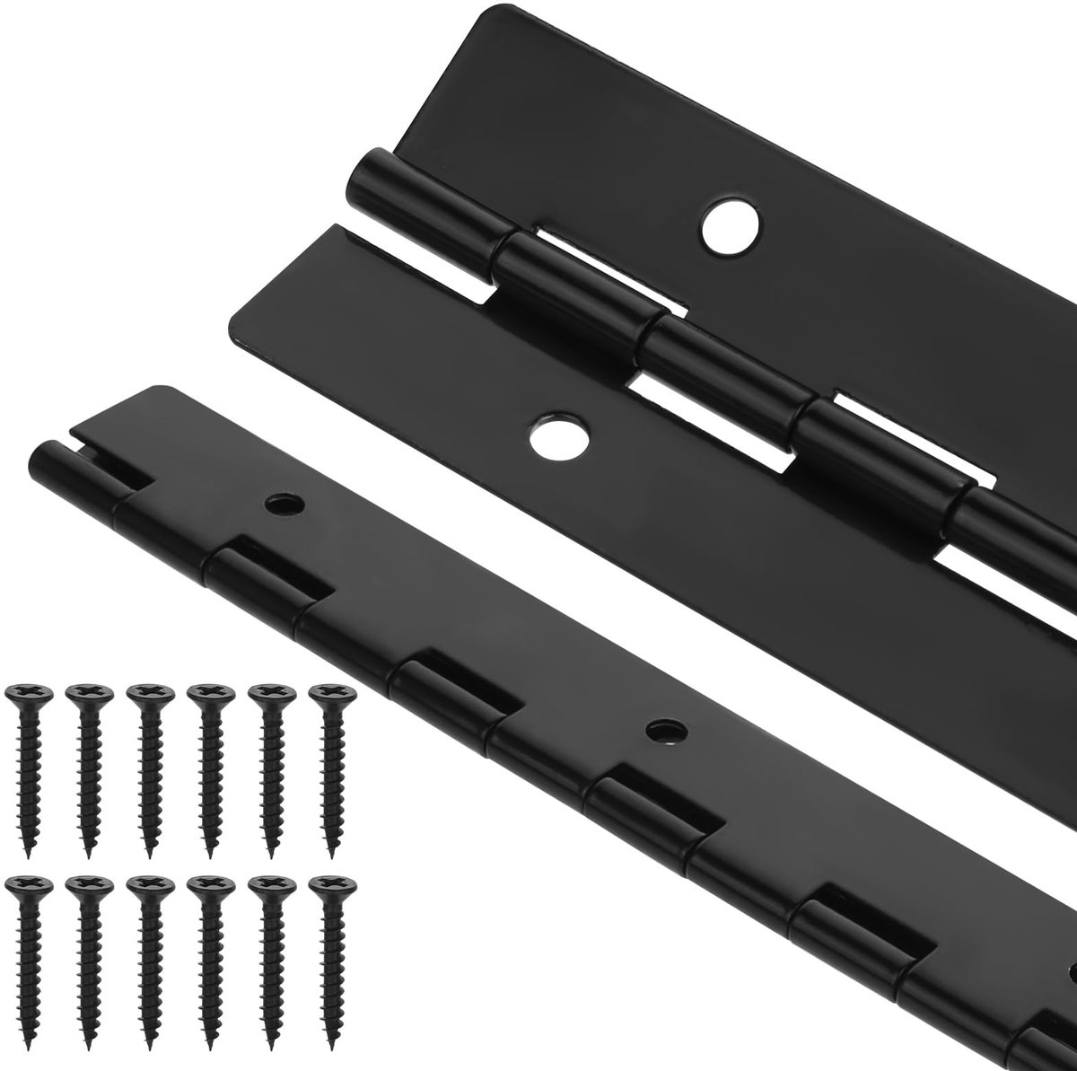 Dailygoods - 2 stuks 20 cm zware pianoscharnieren zwart doorlopende scharnieren 0,5 cm dikte/3,8 cm open metaal gecoate scharnieren met 8 voorgeboorde gaten en 12 schroeven voor het bevestigen van zware vouwkast