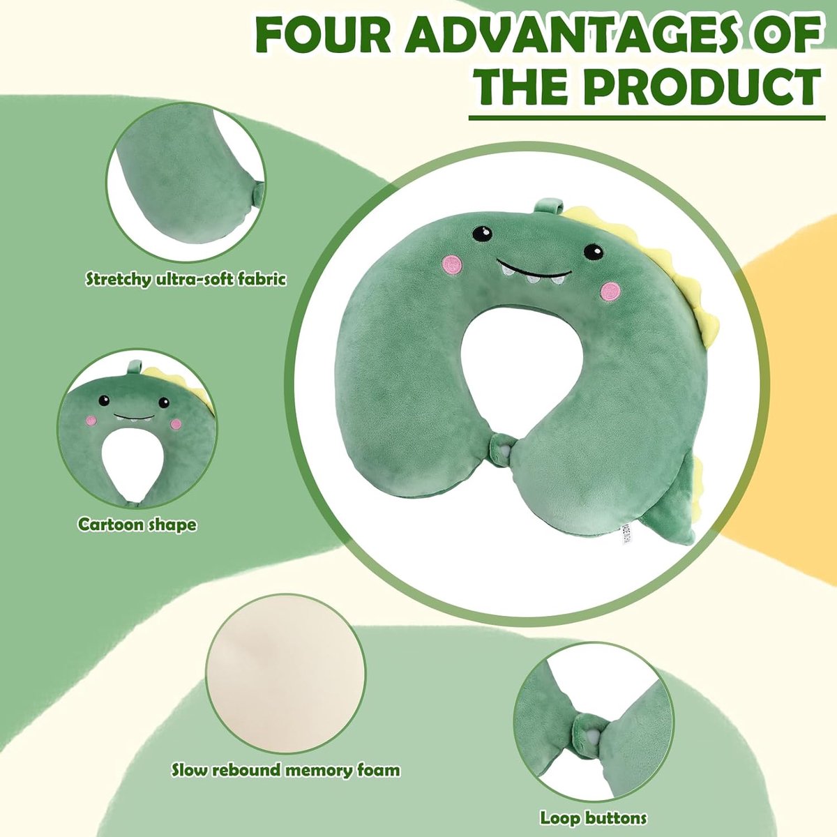 Reiskussen, nekkussen van traagschuim, schattig reiskussen, vliegkussen voor kinderen, met matcha-groen zacht slaapmasker in wolkvorm