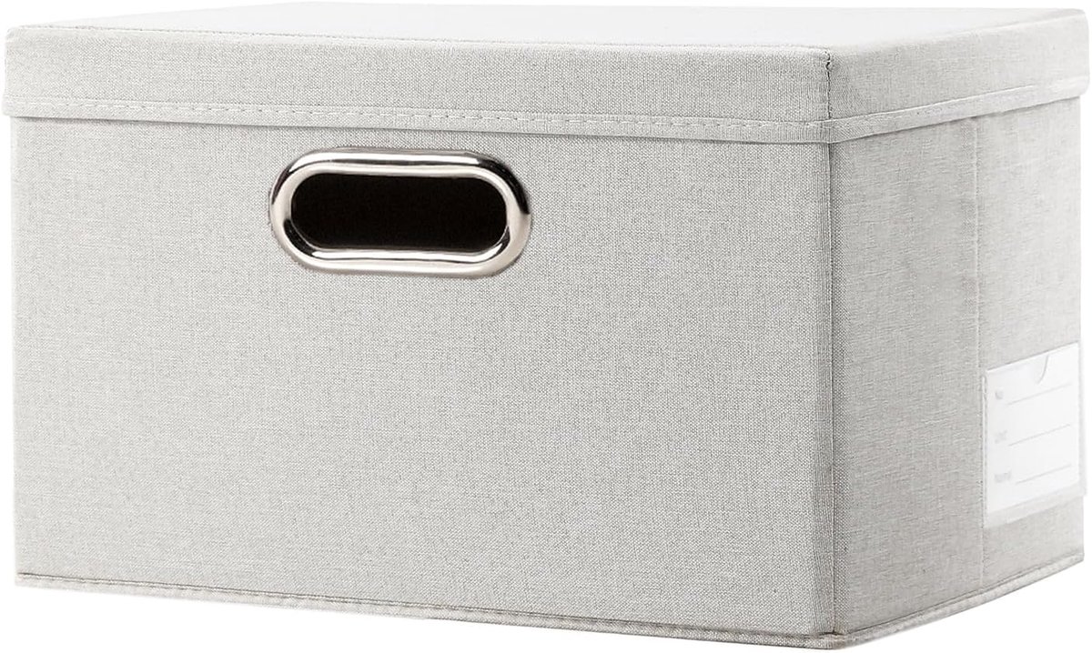 Opbergdozen met deksel,opbergdoos opvouwbare decoratieve,linnen stof organizer containers mand kubus met handgrepen,beige [1 stuks]29x22x17cm