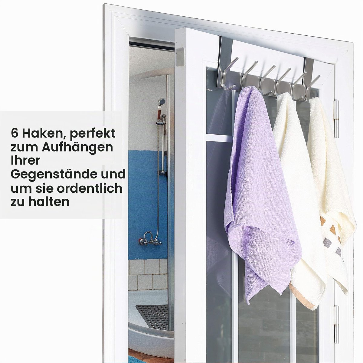 Over de deurhaak deurhanger: over de deur handdoekenrek met 6 haken voor hangende jassen, deurkleerhanger handdoekhanger over deur kapstok voor handdoeken, kleding, achterkant van badkamer,
