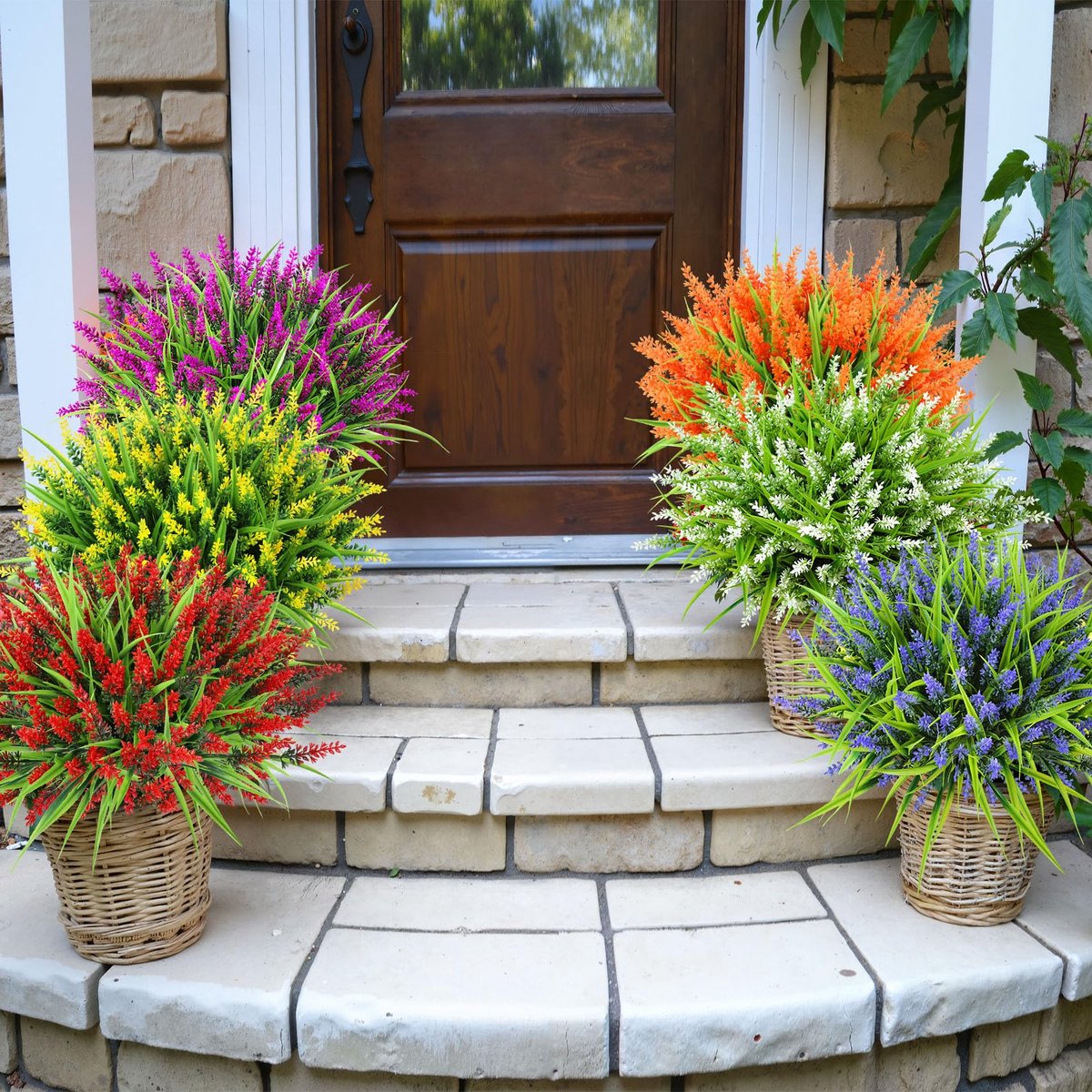 18 bundels kunstplanten buiten UV-bestendig plastic nep decoratieve bloem, kunstmatige lavendel voor buiten hangende manden plantenbak tuin thuiskantoor, gras, tafeldecoratie