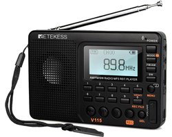 Retekess V115 Draagbare Radio - Noodradio op Batterijen - AM FM SW Keukenradio -Wereldontvanger MP3-Sleep Timer-speler REC Voice Recorder