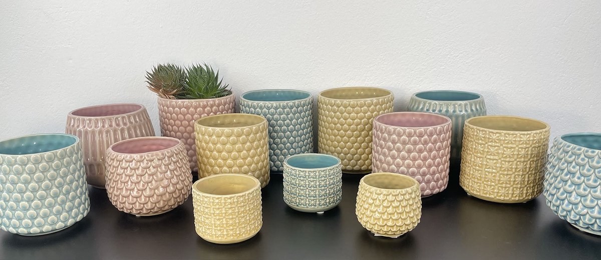 Keramische Bloempot Kruis - kleurrijke Plantenbak, Pot voor planten, Sukkulenten Maat S (10 cm ø) Dia 4'', Steengoed, benzine