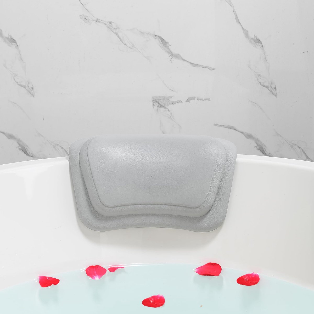 Badkussen, Hoofdsteun voor Badkuip, Ergonomisch Badkussen met 2 Extra Sterke Zuignappen, Antislip, Badaccessoires voor Hoofd, Nek en Rug, Grijs