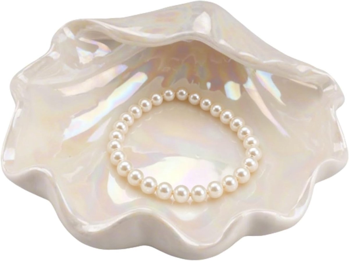 Decoratieve keramische schaal in schelpvorm voor sieraden, sleutels en accessoires - Ideaal voor entree, woonkamer of bureau, 12,2 x 11,7 x 4 cm