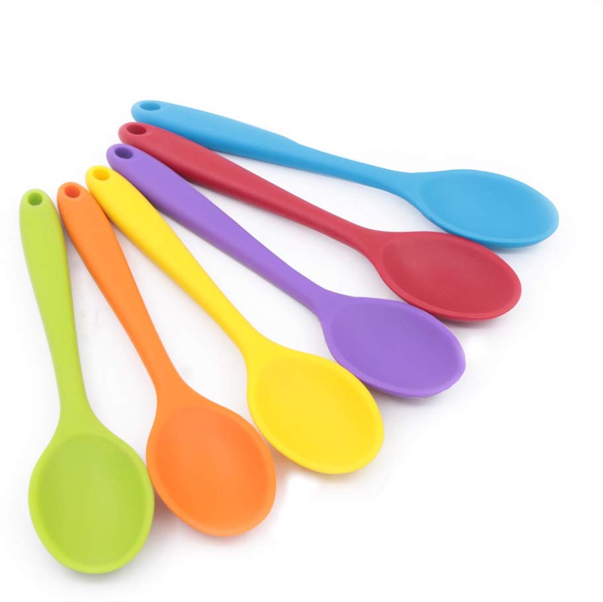 6 stuks siliconen lepel, serveerlepel anti-aanbak keukenlepel, hittebestendige siliconen keukengerei set voor koken bakken mengen