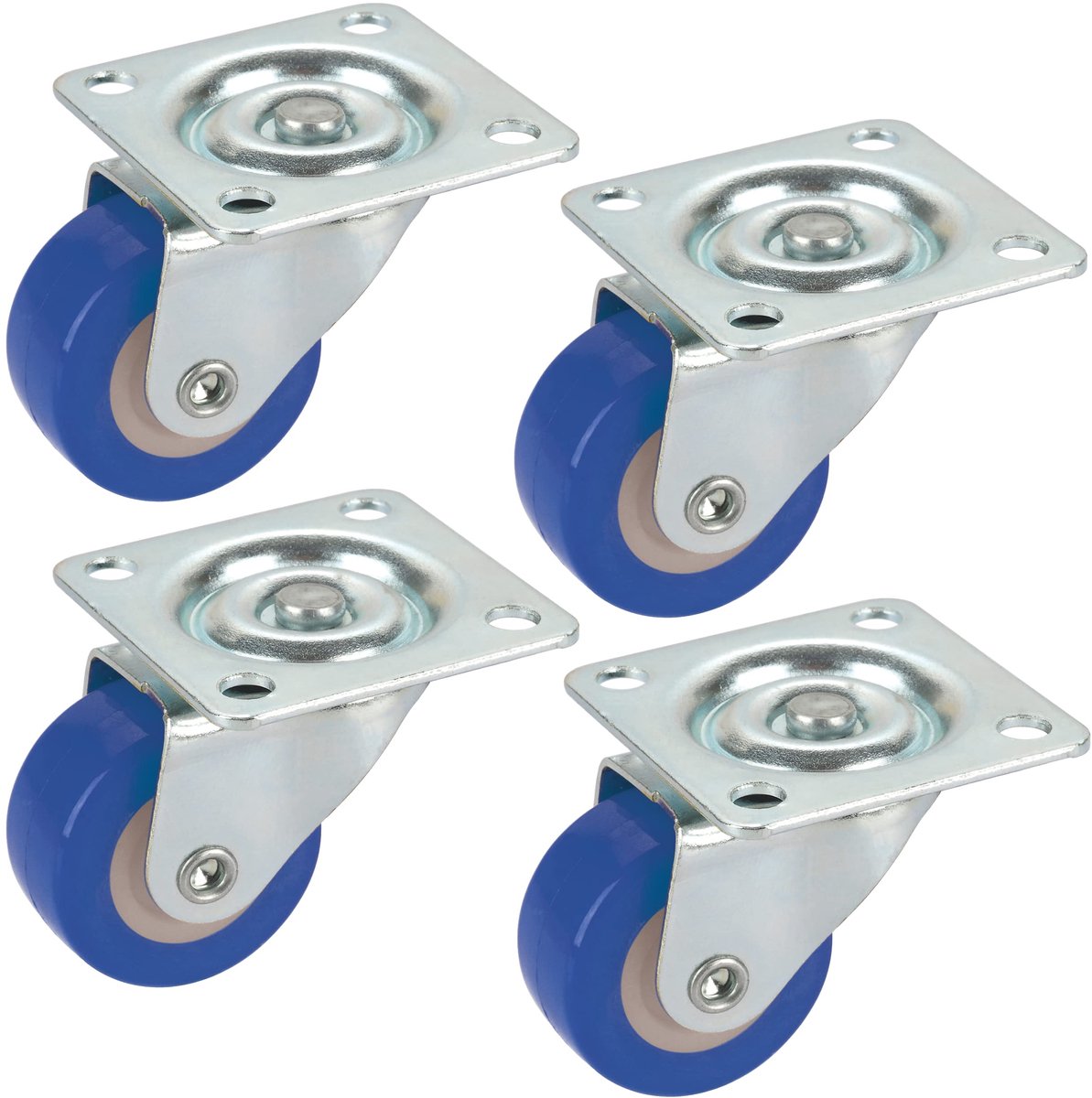 + Helmer Set zwenkwielen (4x zwenkwielen + schroeven, 30 x 14 mm, polyurethaan blauw, draagkracht 20 kg/rol) 450126