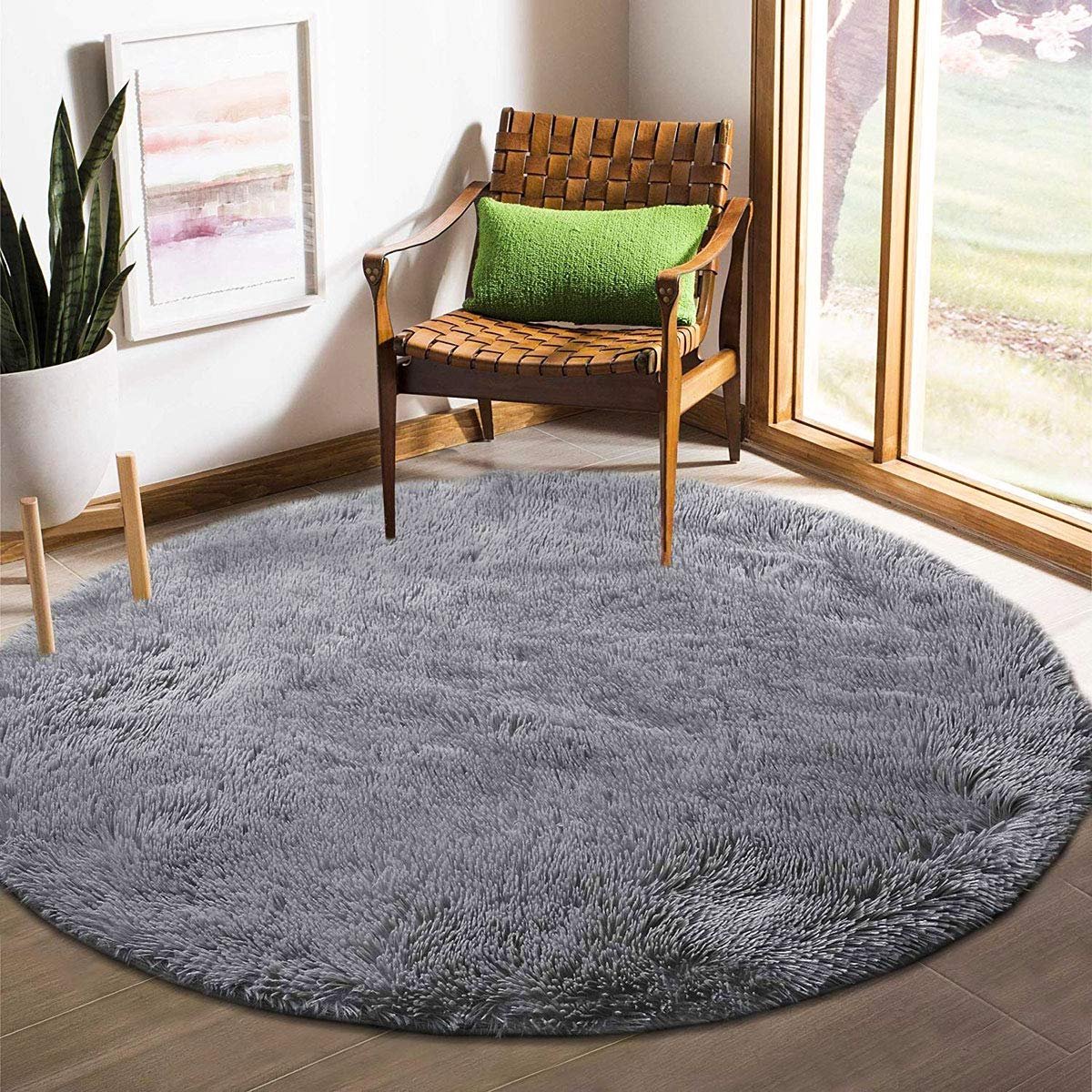 Rond slaapkamertapijt, woonkamer, nachtkastje, slaapkamer, huishoudtapijt, modern pluche tapijt, geschikt voor interieurdecoratie (grijs, diameter 160 cm)