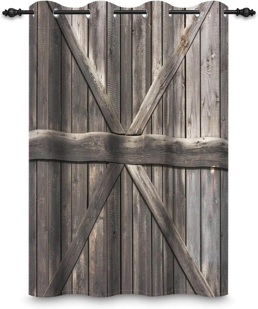 42 "x 84" Ooggordijn Rustiek Hout Retro Grijs Schuur Deur Board Muur Boerderij Land Thermische Tule Kamerverdelers Verduisterende Raamgordijnen voor Slaapkamer Woonkamer, 1-Eenpersoons Paneel