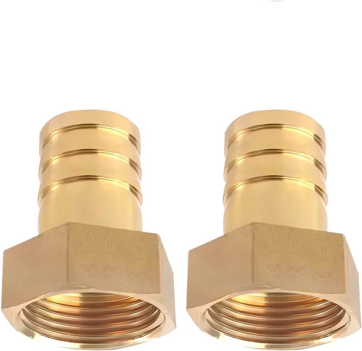 2 stuks 1 inch IG messing slangtule, IG 1 inch x 32 mm slangschroefverbinding, binnendraad stekkeradapter, tuit slangaansluiting, messing slangaansluiting, stekkeradapter met 2 slangklemmen