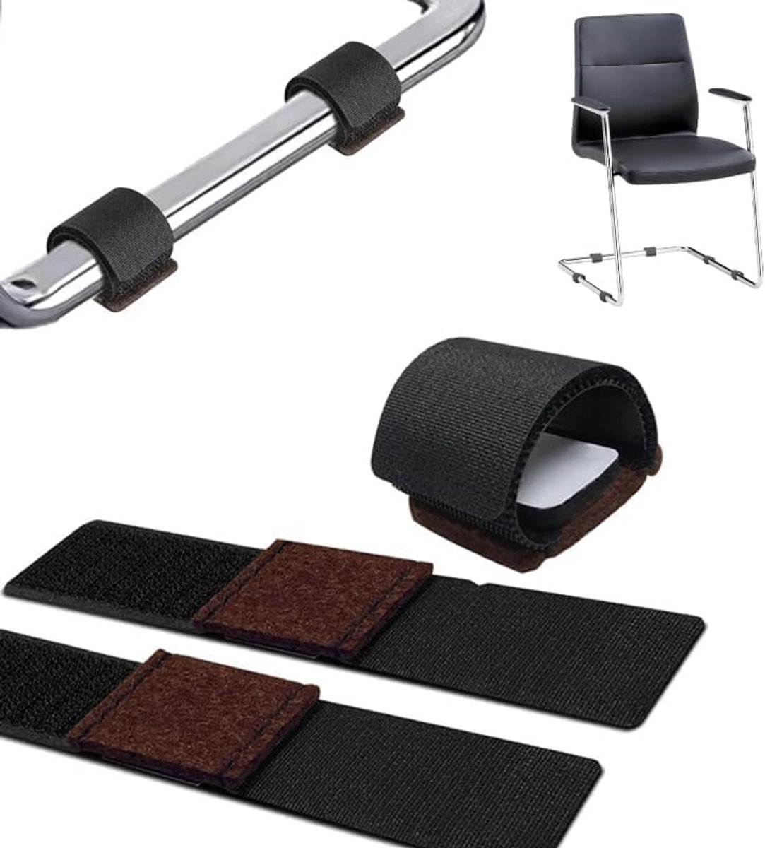 Vloerbeschermers voor stoelen, set van 24 stuks, klittenbandsluiting, stoelglijders, 3 cm, viltglijders voor cantilever stoelpoten, vloerbeschermer, parketbescherming, voor stoel, slipweerstand