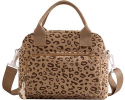koeltas lunchtas voor dames, geïsoleerde thermotas, waterdicht, inhoud 9,5 l, voor kantoor, school en picknick, met verstelbare schouderriem, cord, bruin luipaard