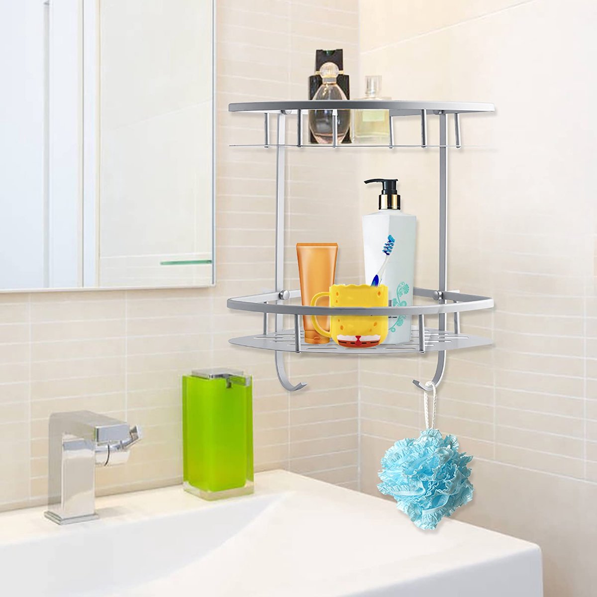 Metalen Hoek Caddy, Driehoekige Hoek Rack Chrome 2 Plank Hoek Douche Caddy Badkamer Hoek Organizer Wandgemonteerde Hoekmand voor Badkamer Toilet