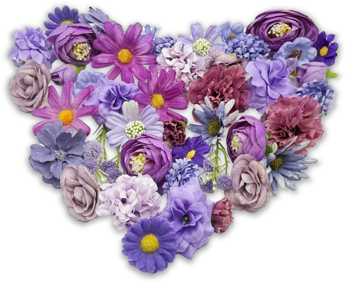 Kunstbloemen, kleine kunstbloemen, van stof, kunstbloem, decoratie voor doe-het-zelf, scrapbooking, bruiloft, cake, feest, tuin, handwerk, paars