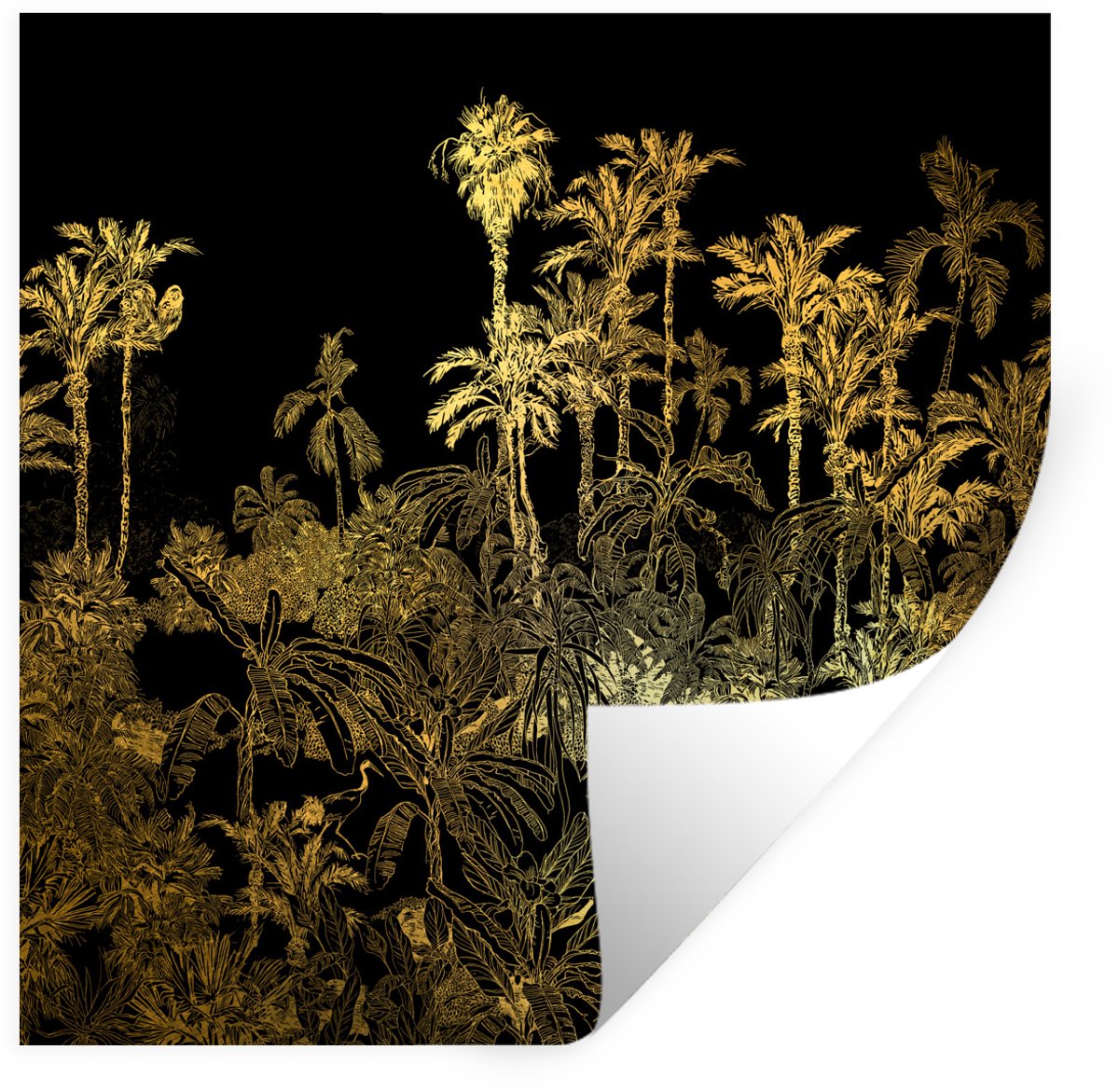 Muurstickers - Sticker Folie - Jungle - Goud - Bomen - 120x120 cm - Plakfolie - Muursticke