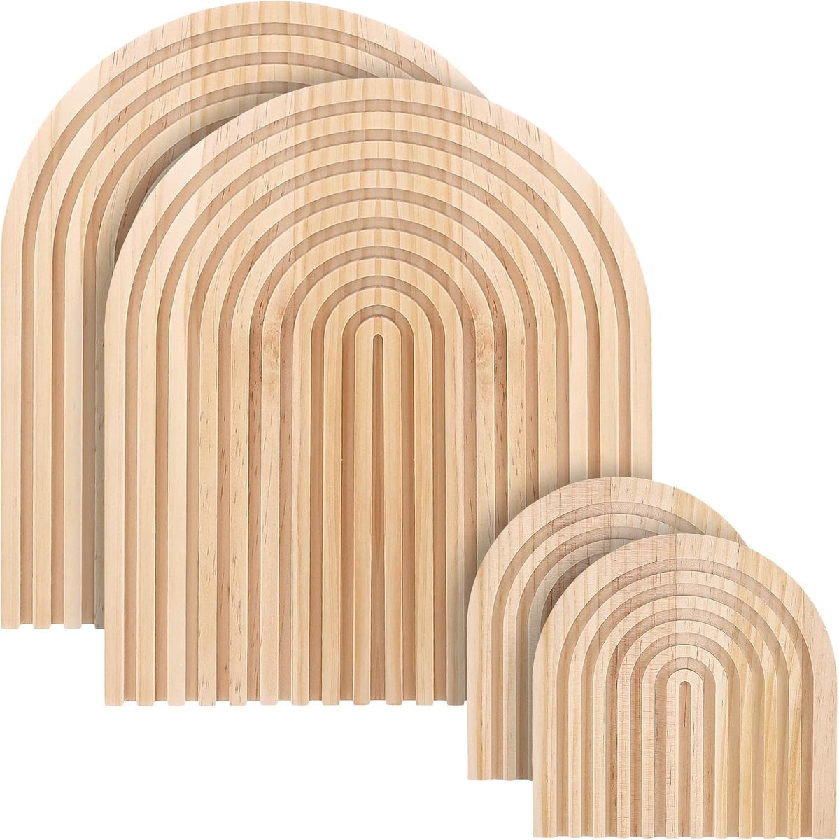 4 stuks Boho houten plank, decoratieve regenboog, set van 2, 15 x 15 x 1,5 cm en 30 x 25 x 1,5 cm, natuurlijk wandrek, boho, houten plank, decoratie regenboog voor woonkamer, slaapkamer