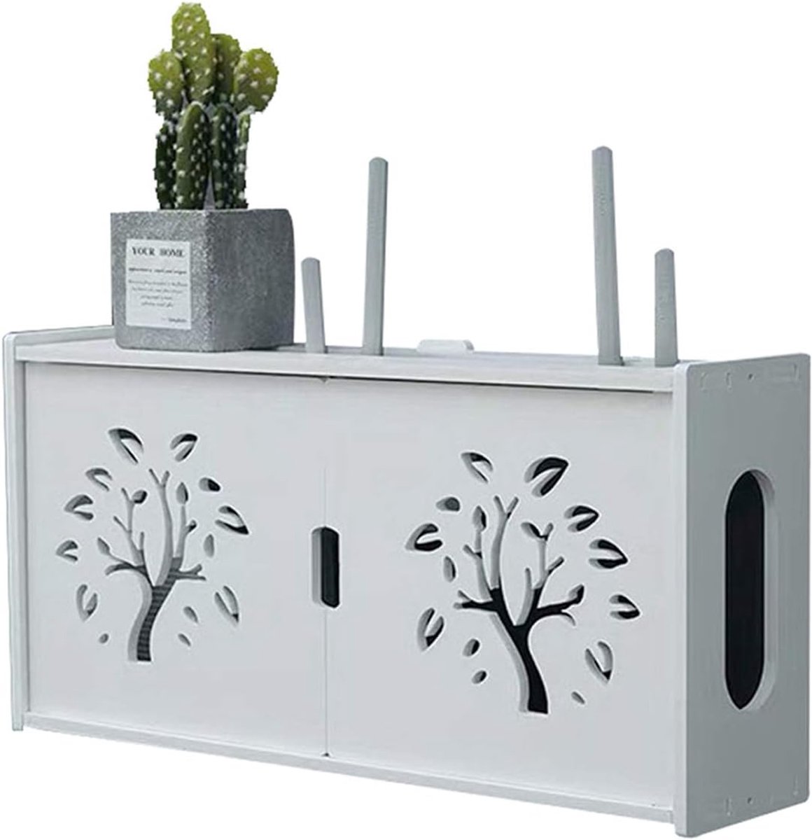 Wandrek voor router, witte kabelopbergdoos, houten plastic opbergdoos voor verschillende kabels zoals tv, decoder, router, wifi enz., D