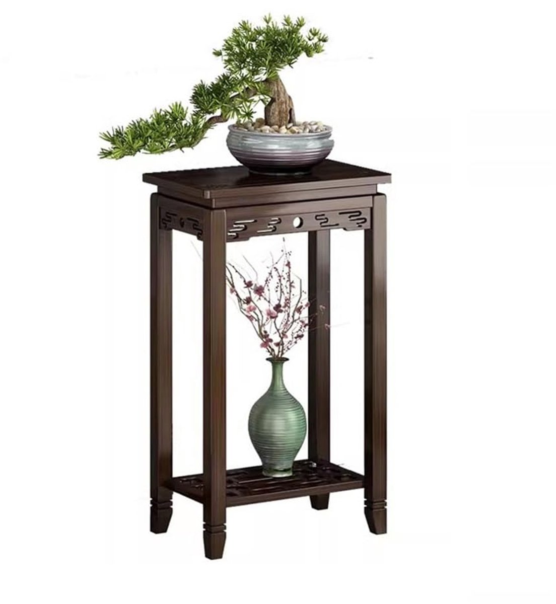 Balkon Woonkamer Antieke Plantenstandaard, Bamboe Bonsai Verschillende Chinese Stijl Groene Plantenarrangementenrek(XS)