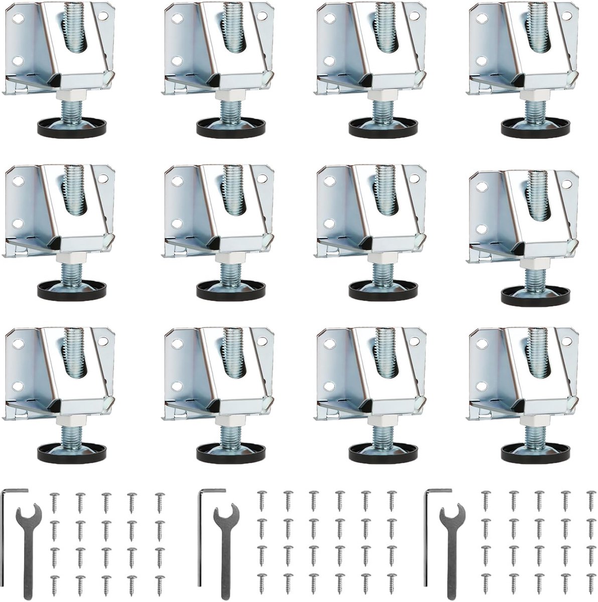 Set van 12 stuks meubelpoten, verstelbaar, stalen nivelleringspoten, kastpoten, zijdelings gemonteerd, met moer, kan worden gebruikt voor meubels, kasten, garderobes en werkbladen