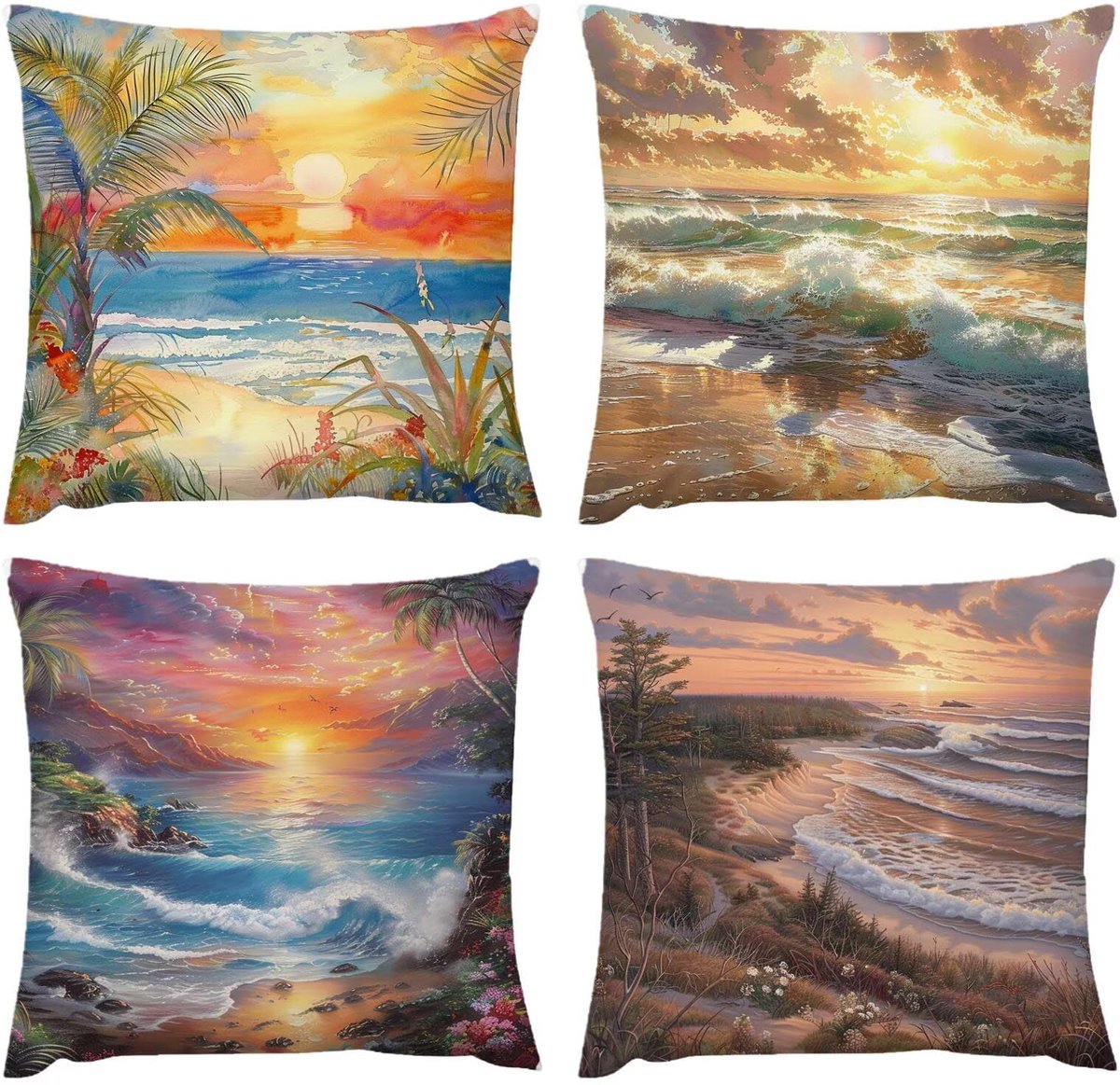 bankkussen, waterdicht, 4 stuks, Scandinavische zonsondergang, kussenslopen voor terras, 50 x 50 cm, tuin, woonkamer, bank, woondecoratie, verborgen ritssluiting, 50 x 50 cm, D-42