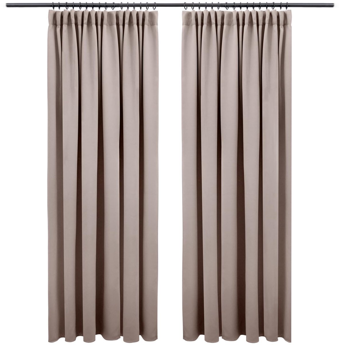 Verduisteringsgordijnen met plooiband - 215 x 132 cm set van 2 - OEKO-TEX gecertificeerde verduisterende gordijnen - Verduisteringsgordijn - Taupe