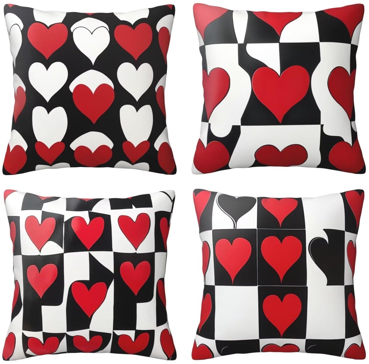 Kussenslopen van 65 x 65 cm, set van 4 stuks, zachte fluwelen kussenslopen met onzichtbare rits, voor slaapbank, thuis, terrasdecoratie, rood en wit, set van 4 kussenslopen 26 x 26 inch, U3023
